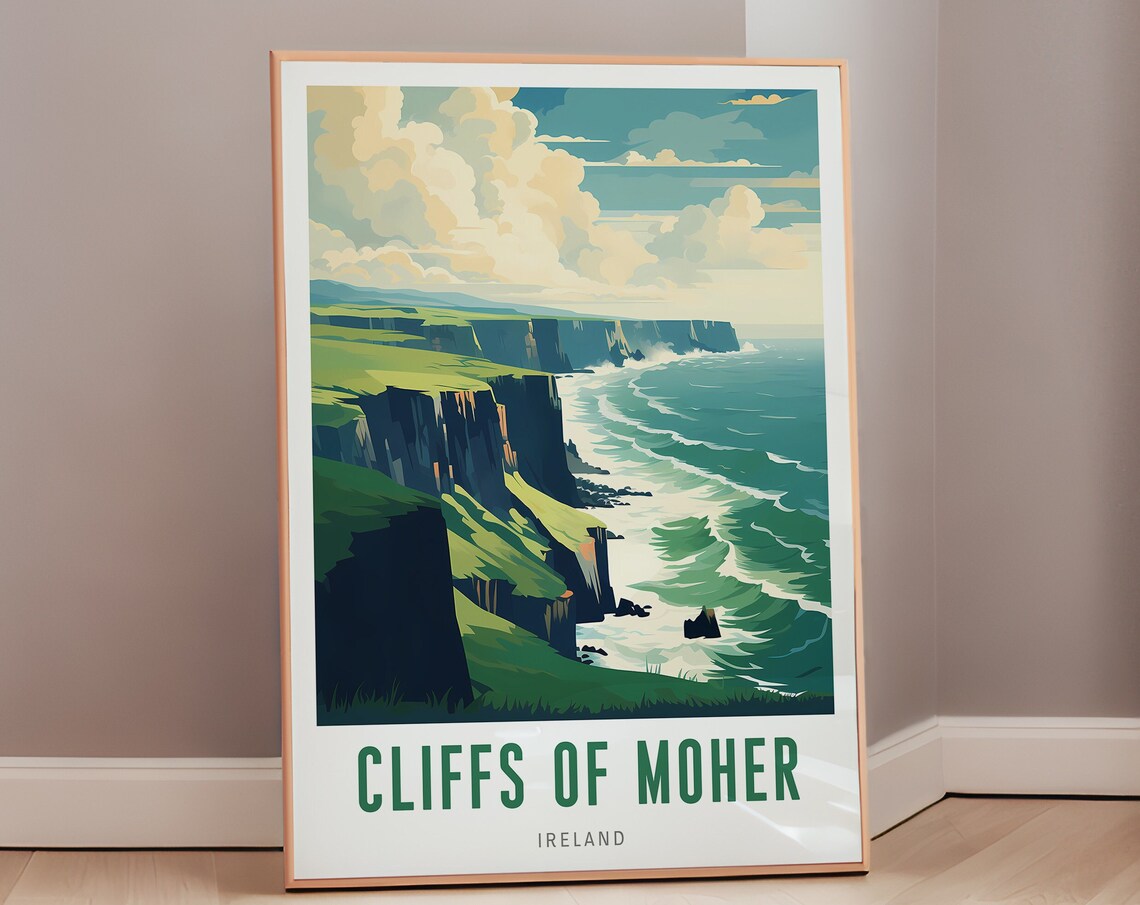 Cliffs of Moher Mid-Century Travel Poster