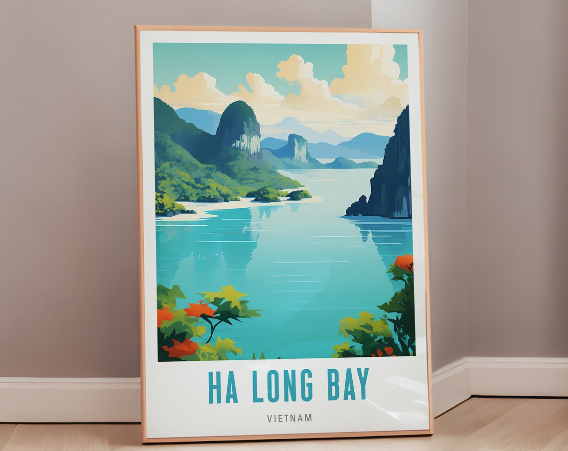 Ha Long Bay Vietnam Limestone Islands Emerald Lagoon Travel Poster