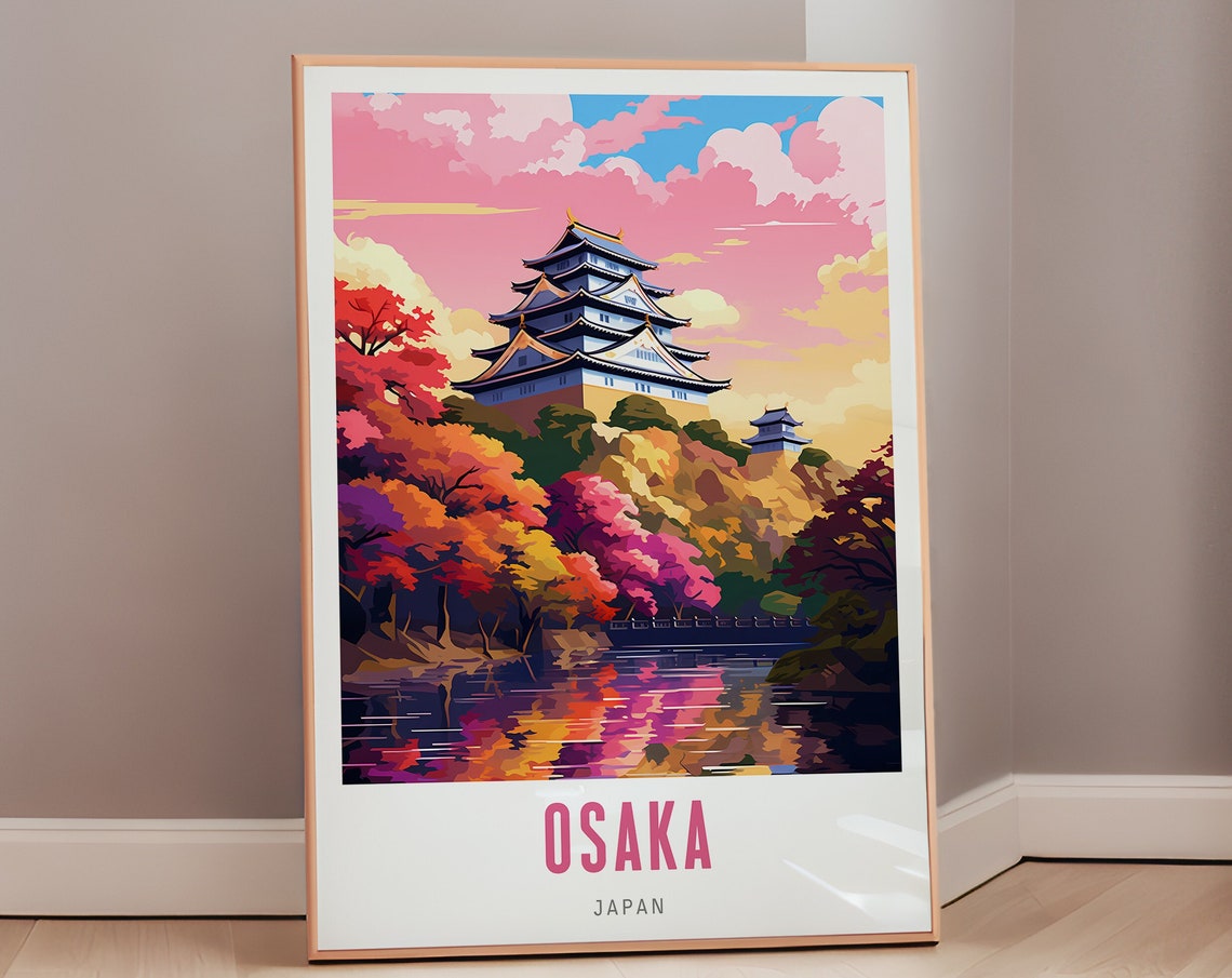 Osaka Japan Castle Autumn Foliage Cherry Blossom Travel Poster