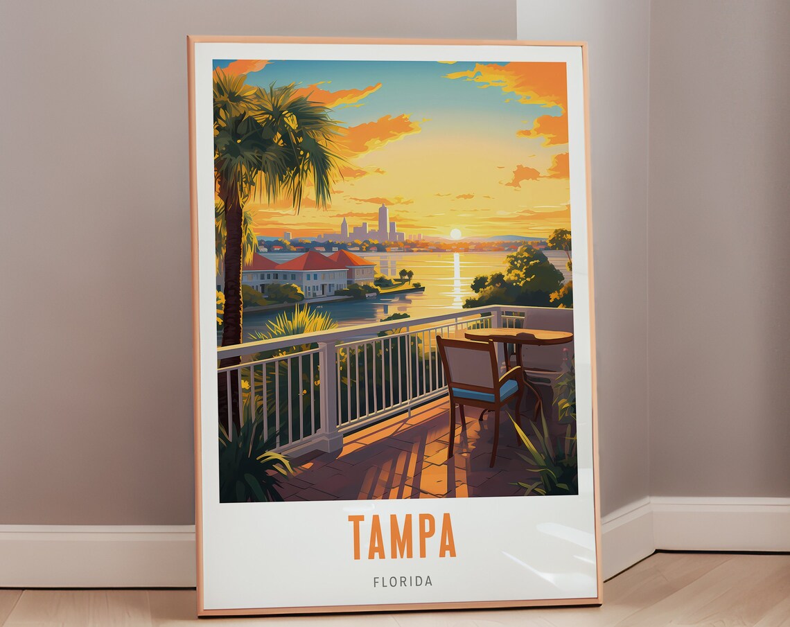 Tampa Florida Vintage Travel Poster, Mid-Century Style