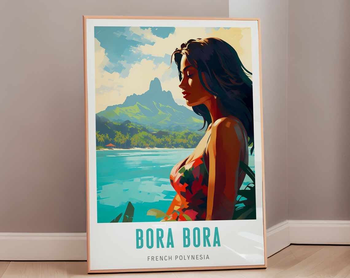 Bora Bora French Polynesia Tropical Beach Travel Poster Vintage Island Art