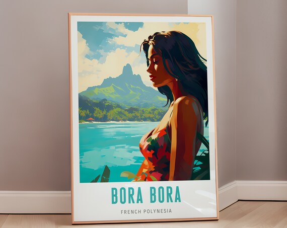 Bora Bora French Polynesia Tropical Beach Travel Poster Vintage Island Art