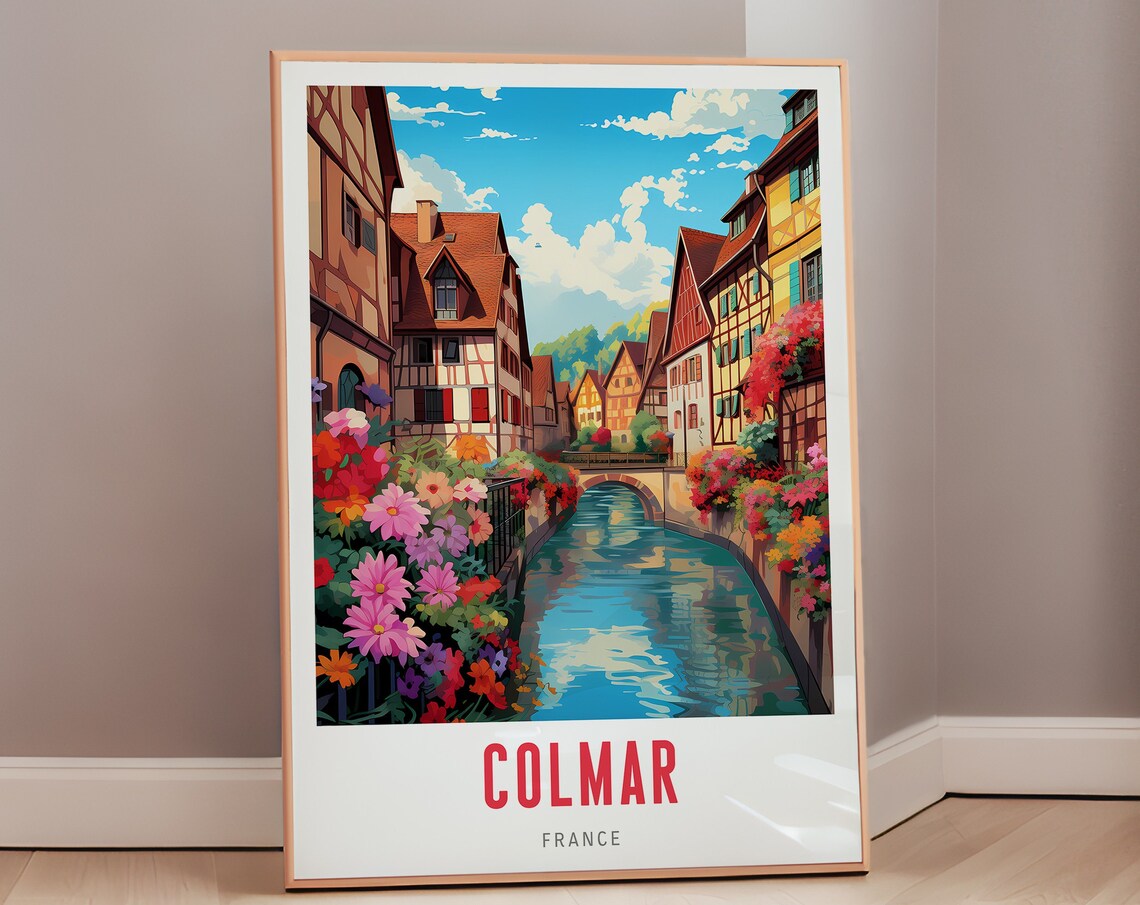Colmar France Half-Timbered Houses Canal Flowers Travel Poster