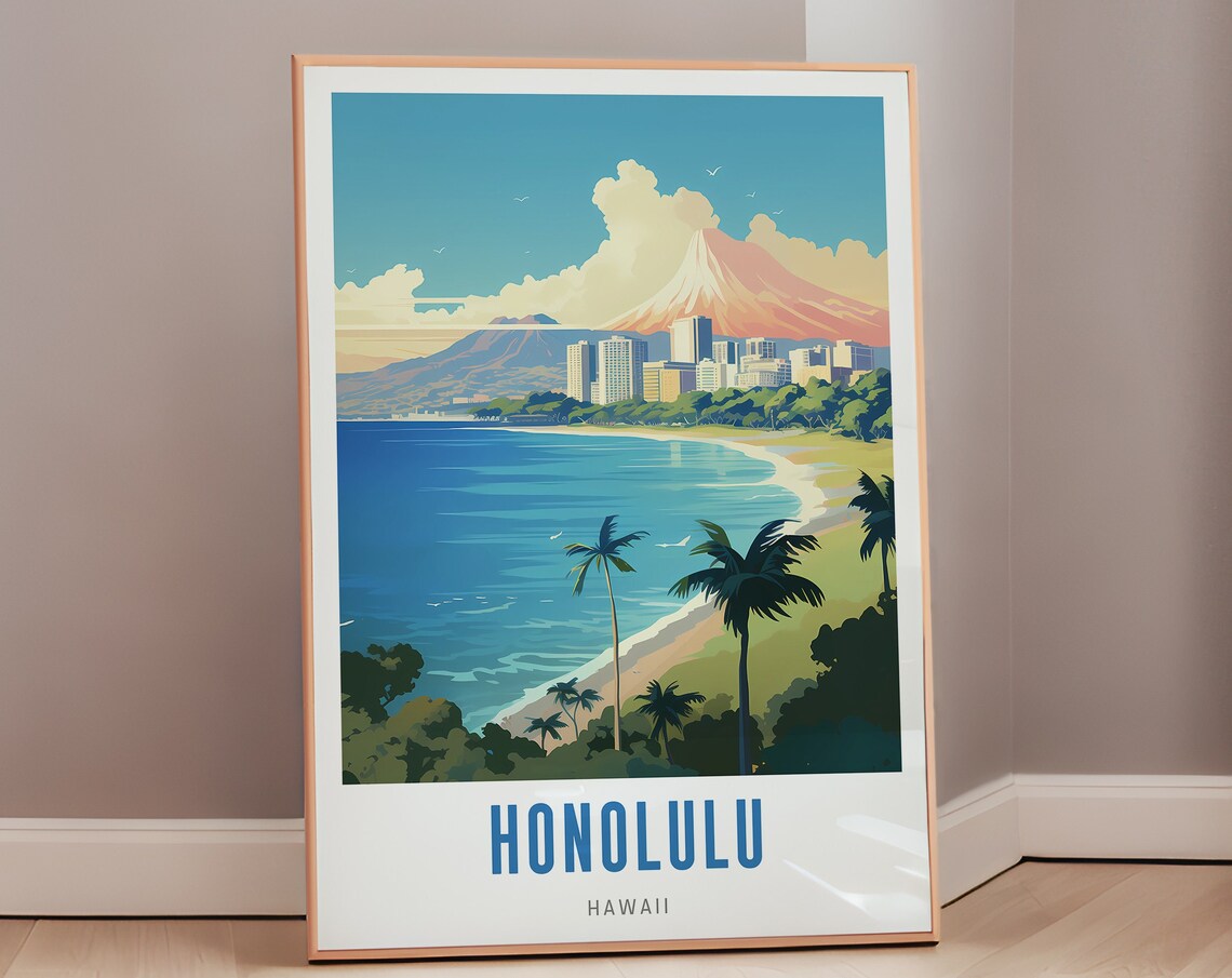 Honolulu Travel Poster, Mid Century Modern
