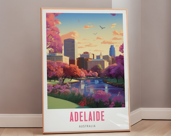 Australian Art Adelaide Travel Poster Mid Century Modern Wall Australia Print Eclectic Decor Oceania Gift