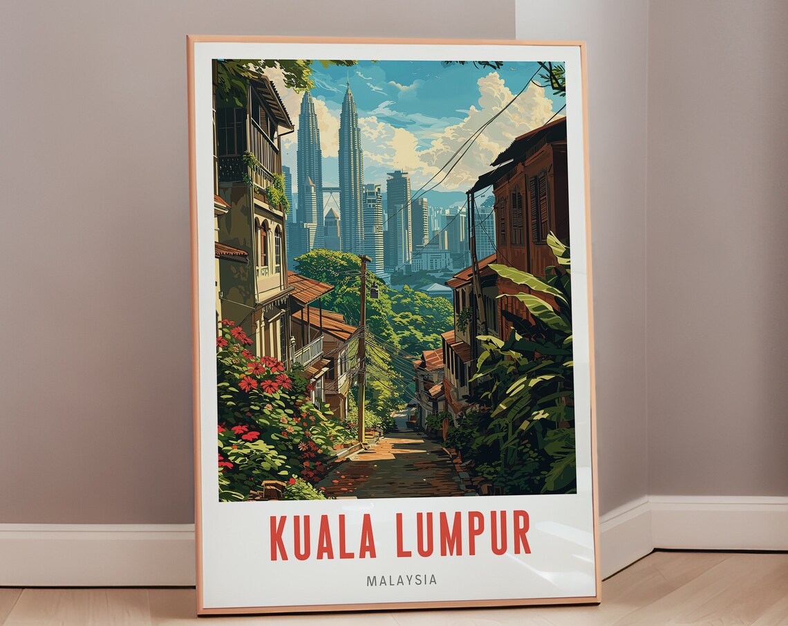 Kuala Lumpur Travel Poster, Mid-Century Modern