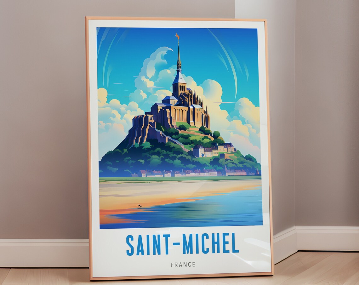 Montsaintmichel Mid Century Modern Travel Poster