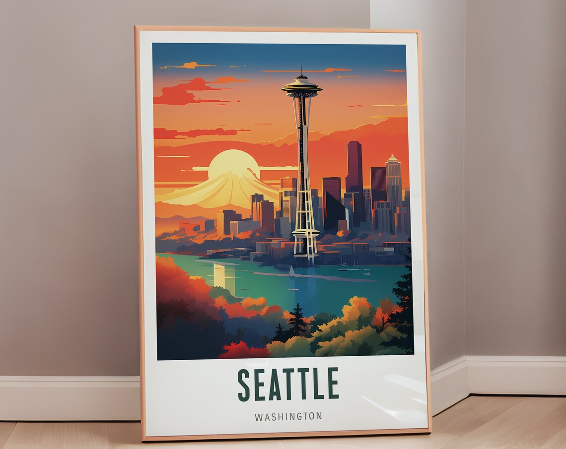 Washington Travel Poster, Seattle Mid-Century Modern Art Print