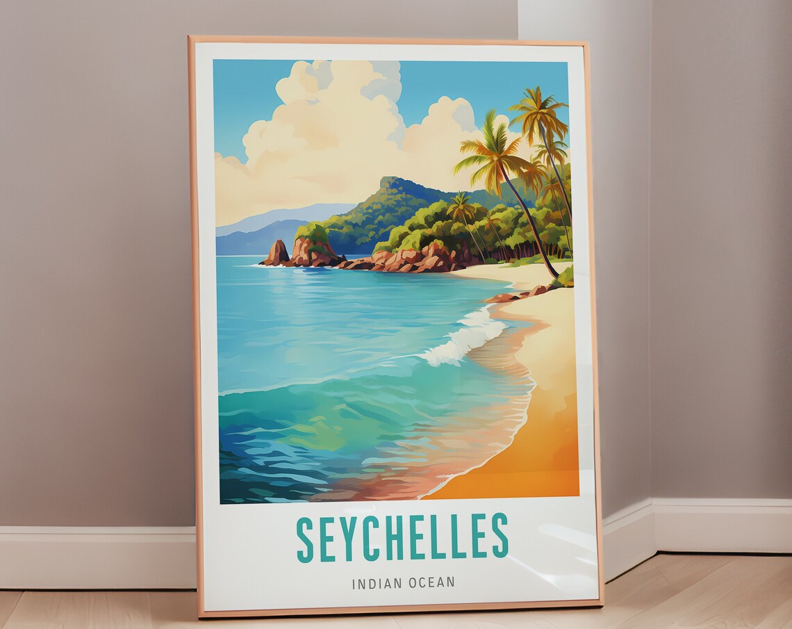 Seychelles Mid Century Travel Poster, Travel Poster