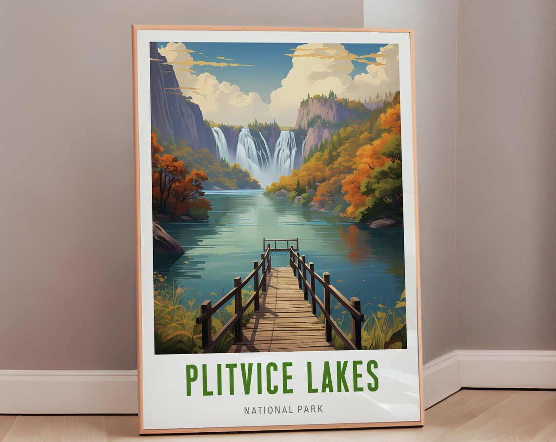Plitvice Lakes National Park Waterfalls Croatia Travel Poster
