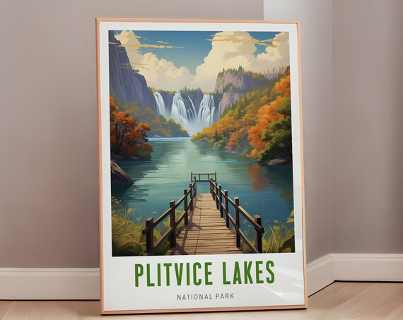 Plitvice Lakes National Park Waterfalls Croatia Travel Poster