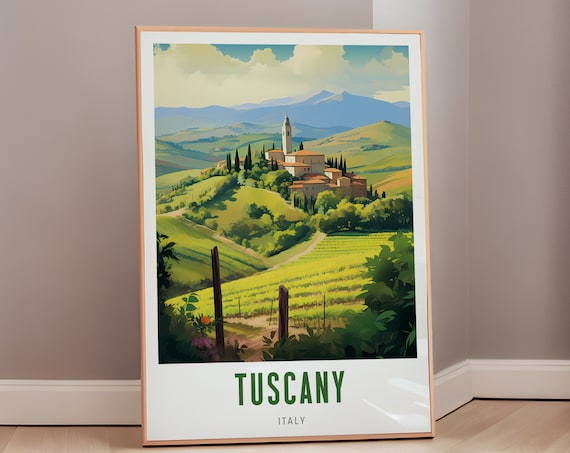 Tuscany Italy Rolling Hills Villa Cypress Vintage Travel Poster