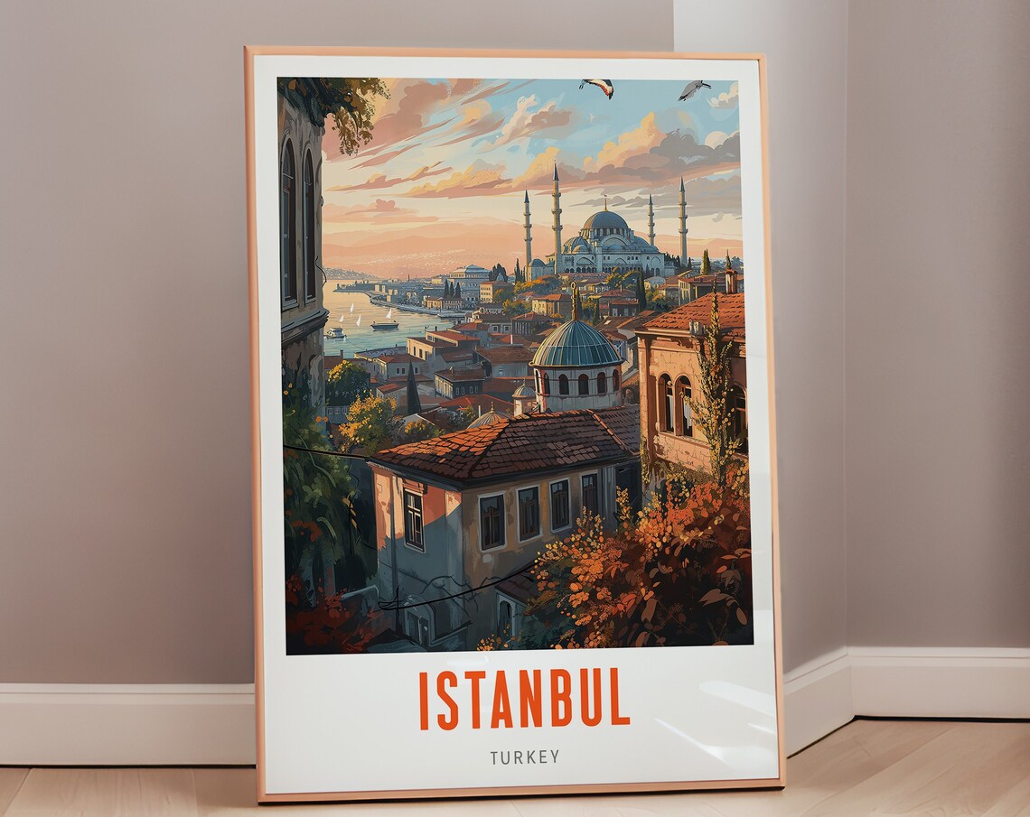 Istanbul Mid-Century Travel Poster, Turkish Wall Art