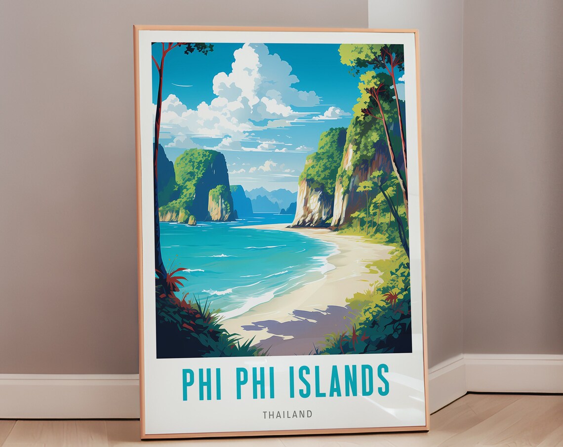 Phi Islands Travel Poster, Mid Century Modern