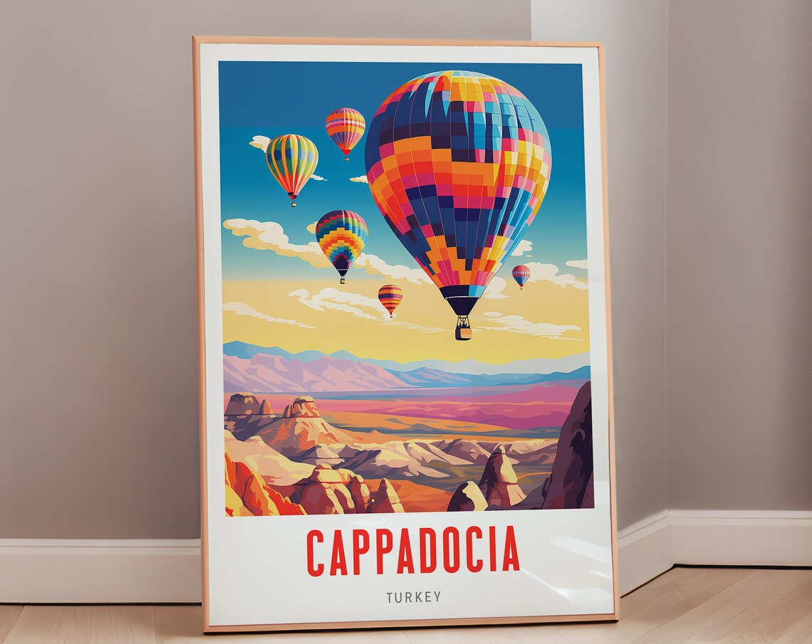 Cappadocia Turkey Hot Air Balloons Colorful Valley Travel Poster