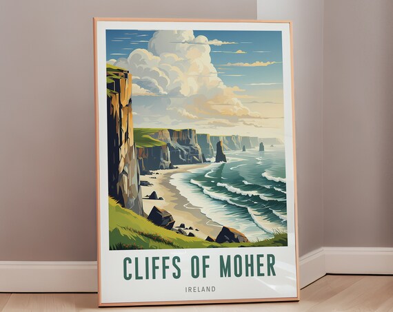 Cliffs Of Moher Ireland Mid Century Modern Travel Art Poster