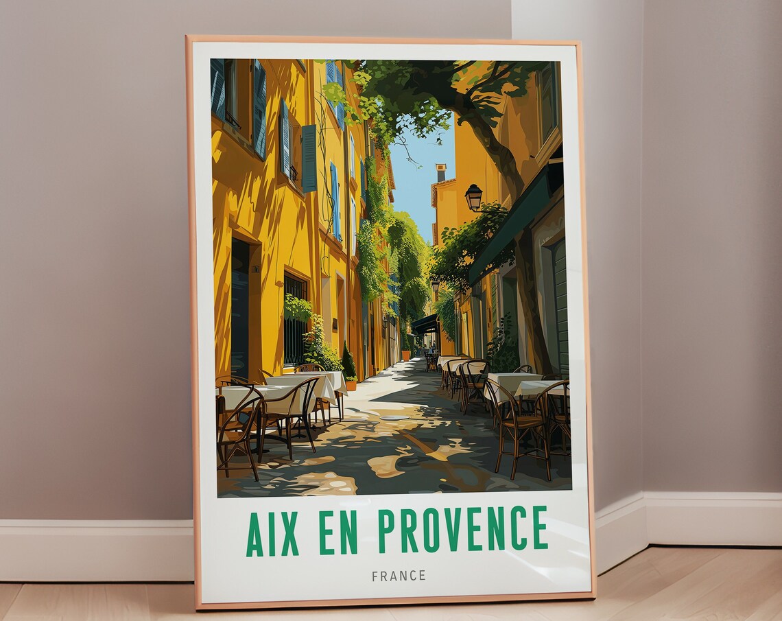 Aix En Provence France Sunny Cafe Street Vintage Travel Poster