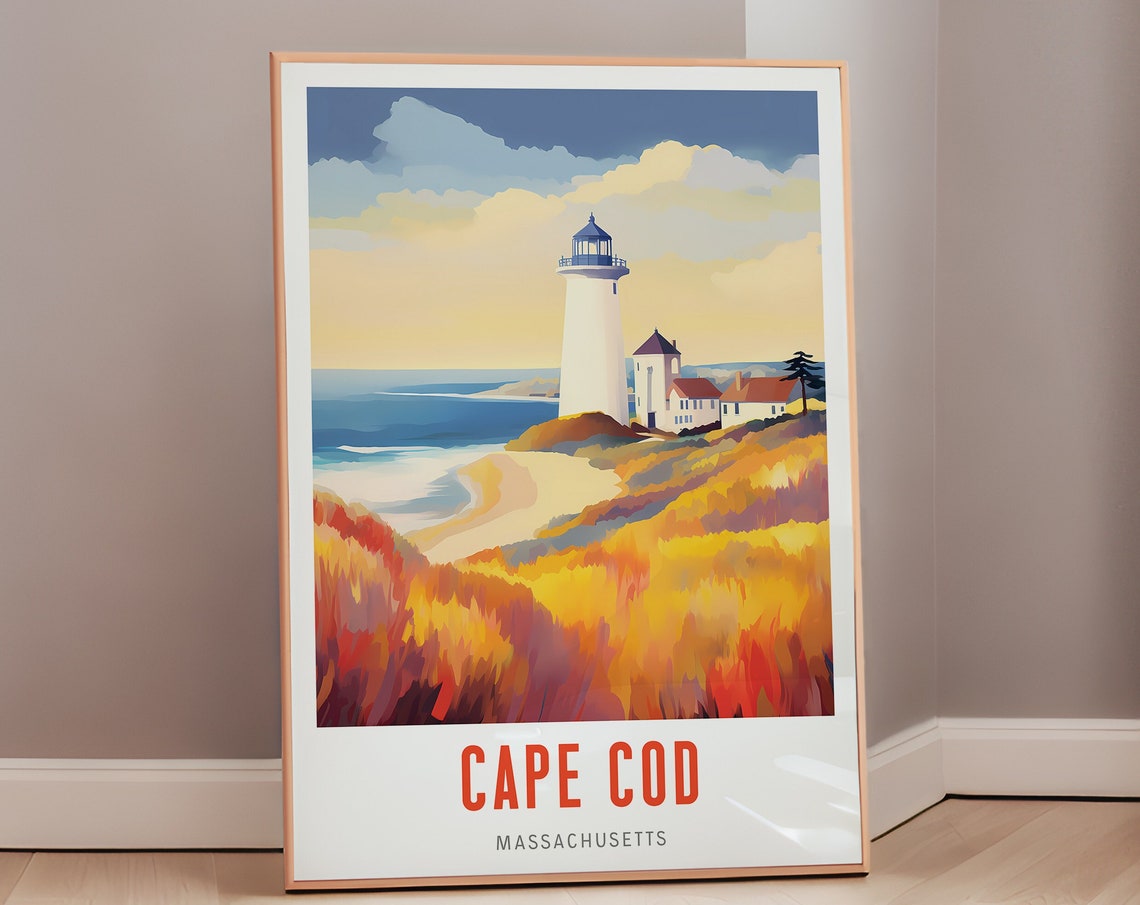 Cape Cod Massachusetts Lighthouse Dunes Autumn Coast Travel Poster