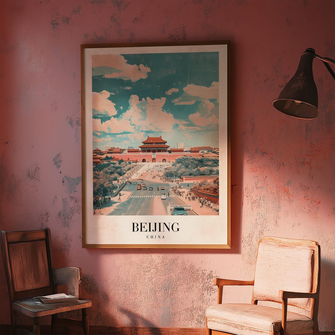 Beijing China Tiananmen Square Gate Retro City Travel Poster