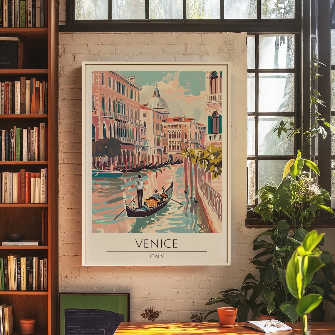 Venice Italy Gondola Canal Watercolor Retro Grand Tour Travel Poster