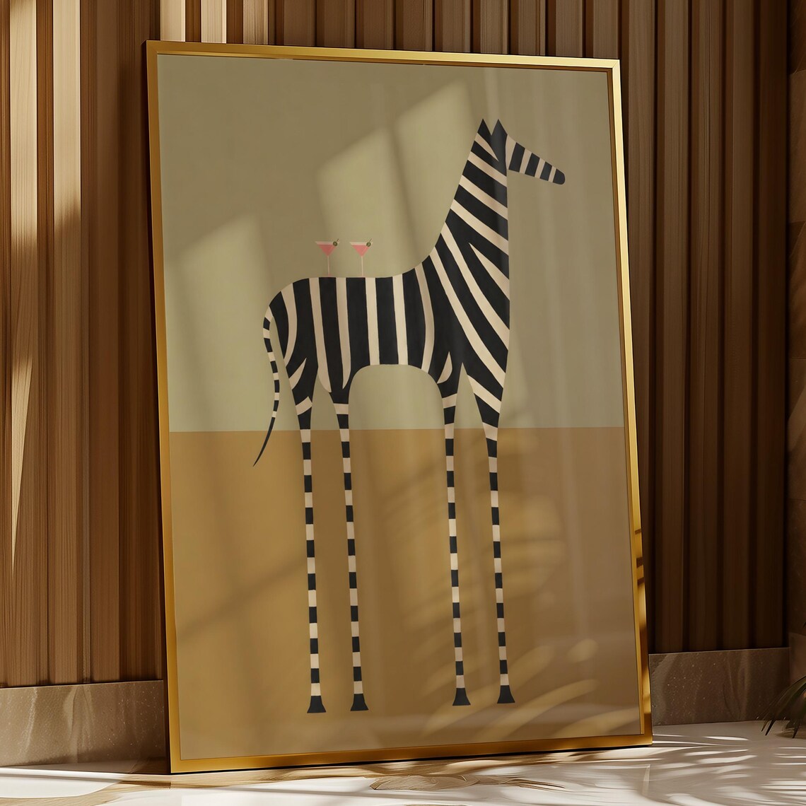 Abstract Zebra with Martini Glasses Neutral Beige Whimsical Poster