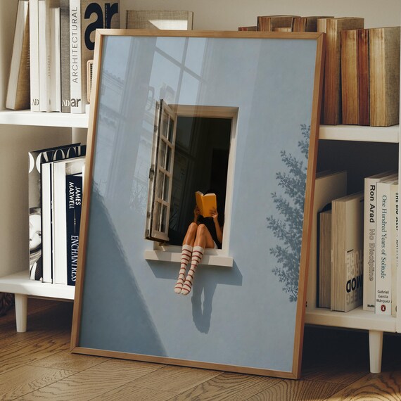 Reader In Striped Socks Reading In An Open Window Book Lover Poster