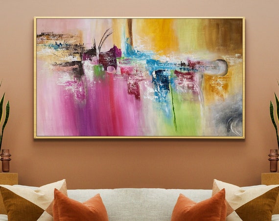 Yellow Pink Abstract Painting Oversize Wall Art Neutral Painting Art Extra Large Painting Modern Art Home Wall Decor