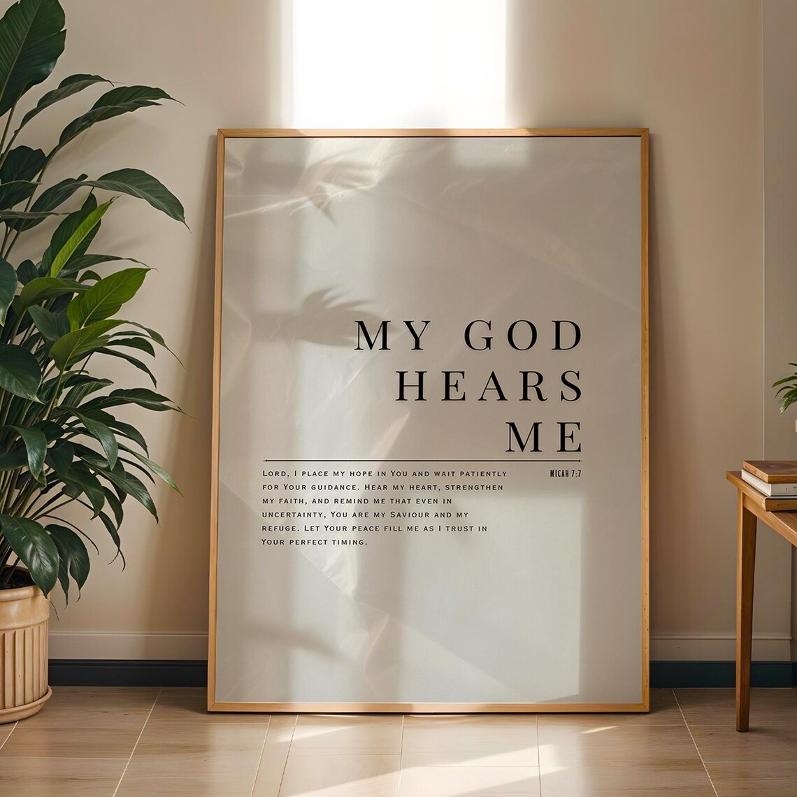 My God Hears Me Scripture Poster, Micah 7:7