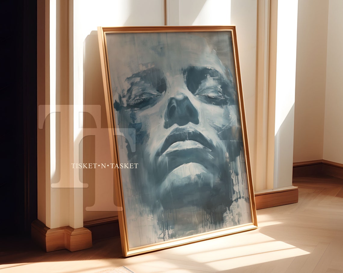 Blue Tones Sculpted Face Painting Modern Portrait Art Poster