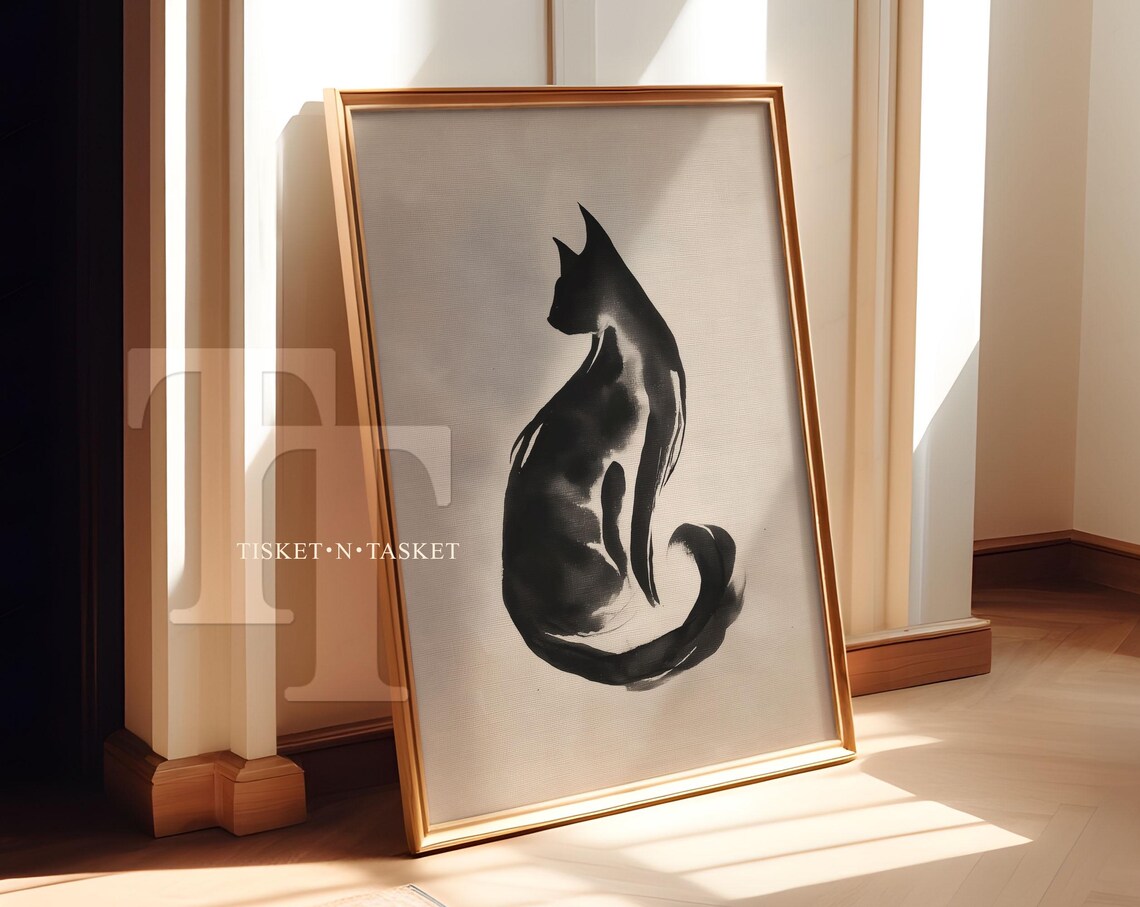 Simple Minimalist Painting Of A Black Cat Print Wall Art