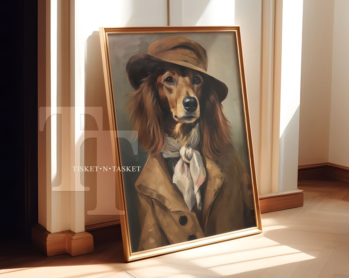 Dog Portrait Wearing Hat Scarf Jacket Wall Art