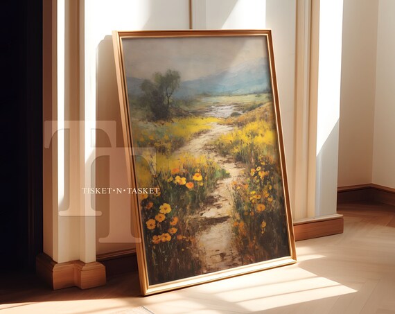 Autumn Path Country Landscape Vintage Style Painting Wall Art