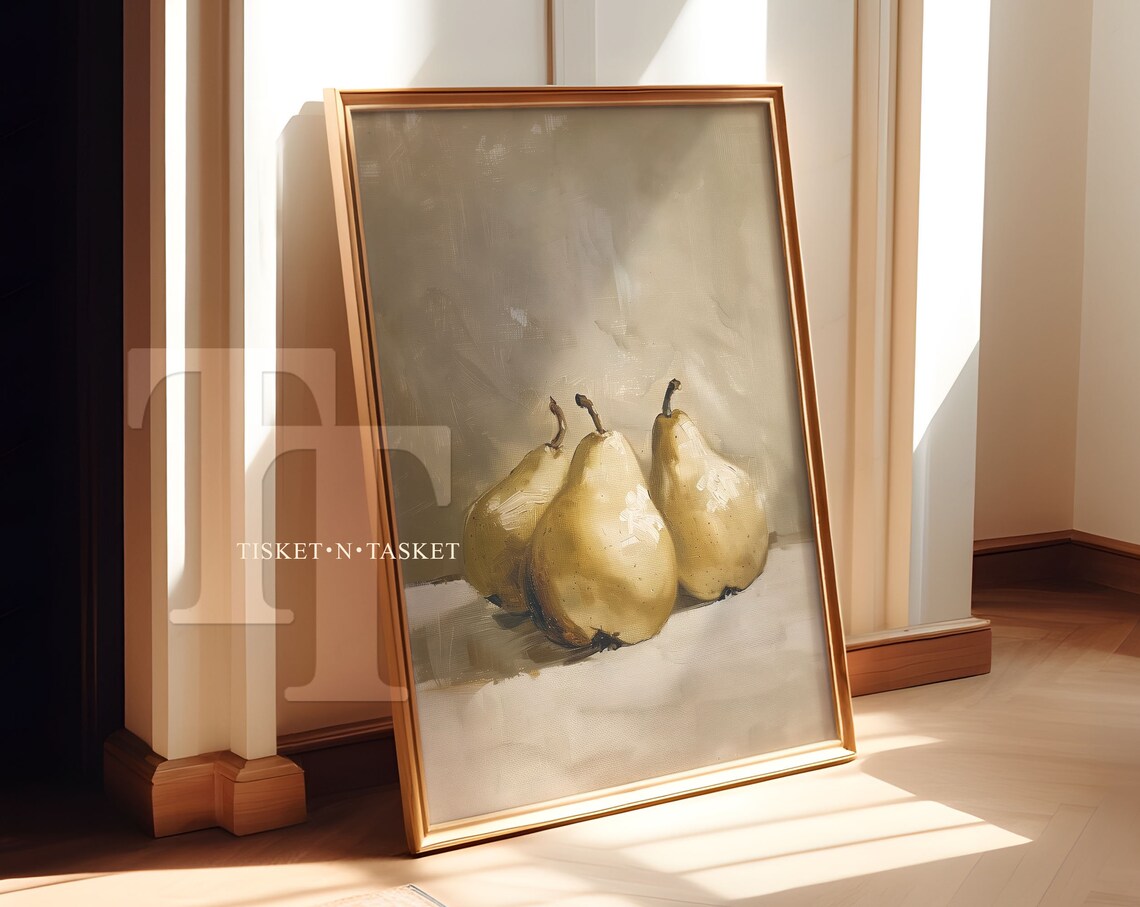 Monochrome Three Pears Still Life Vintage Kitchen Fruit Painting Poster