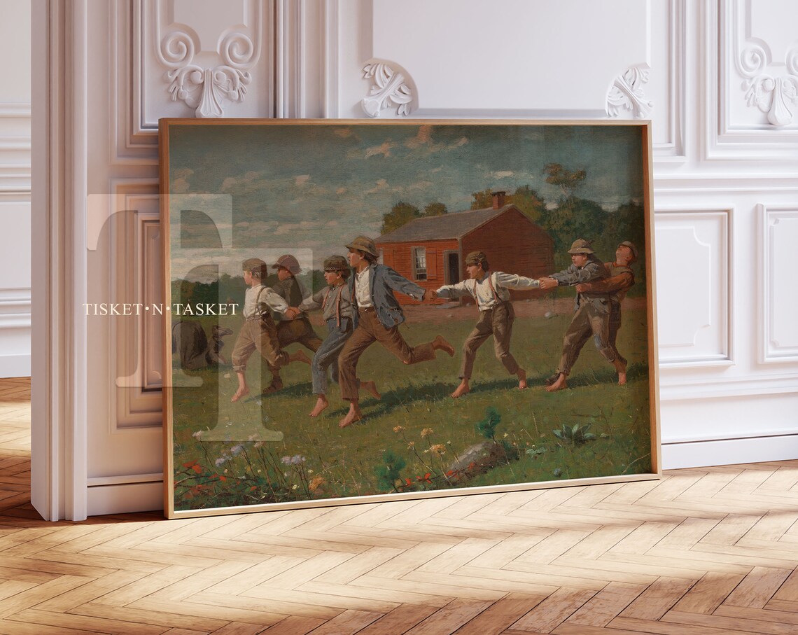 Vintage Winslow Homer Snap the Whip Boys Playing Field Oil Art Poster