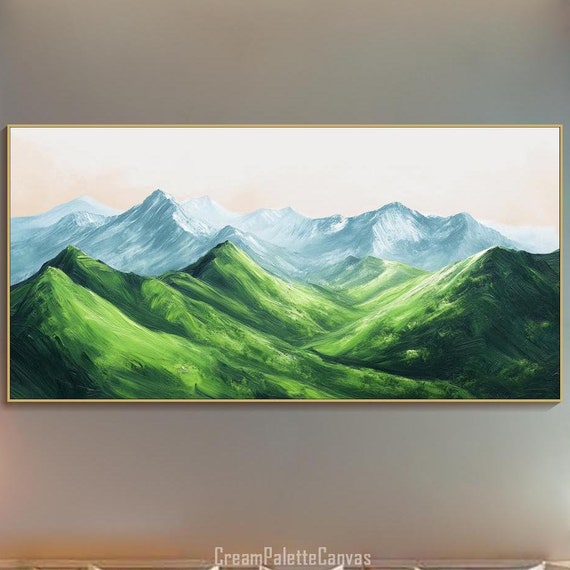 3d Exquisite Green Mountain Textured Look Art Nature Scenery Oil Painting Foothill Landscape Hand Painted Art Contemporary Living Room Decor