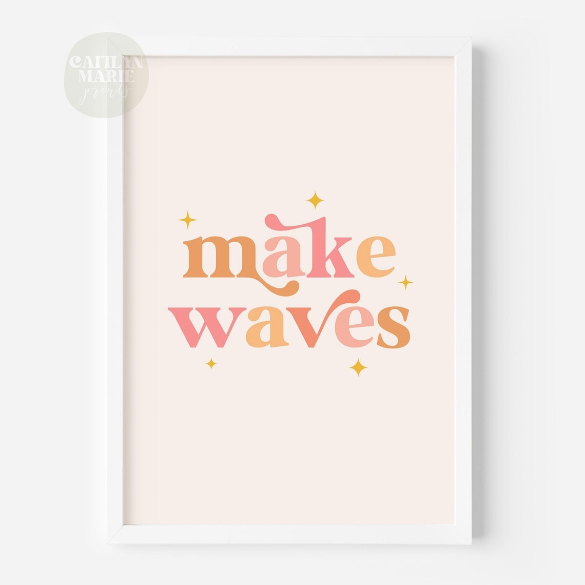 Make Waves Retro Colorful Typography Sparkling Beach Quote Wall Poster - Image 2
