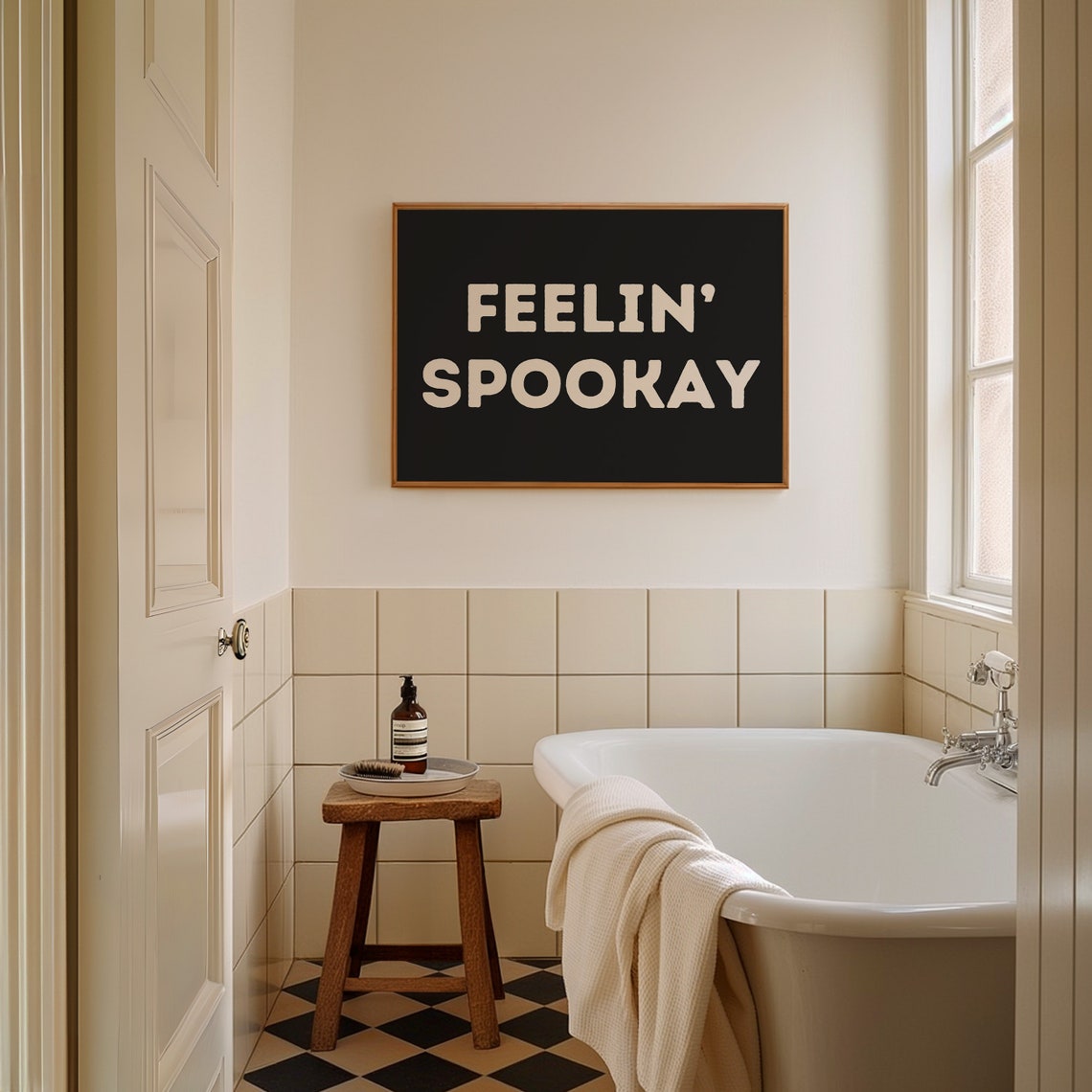 Feelin Spookay Bold White Lettering on Black Halloween Poster - Image 3