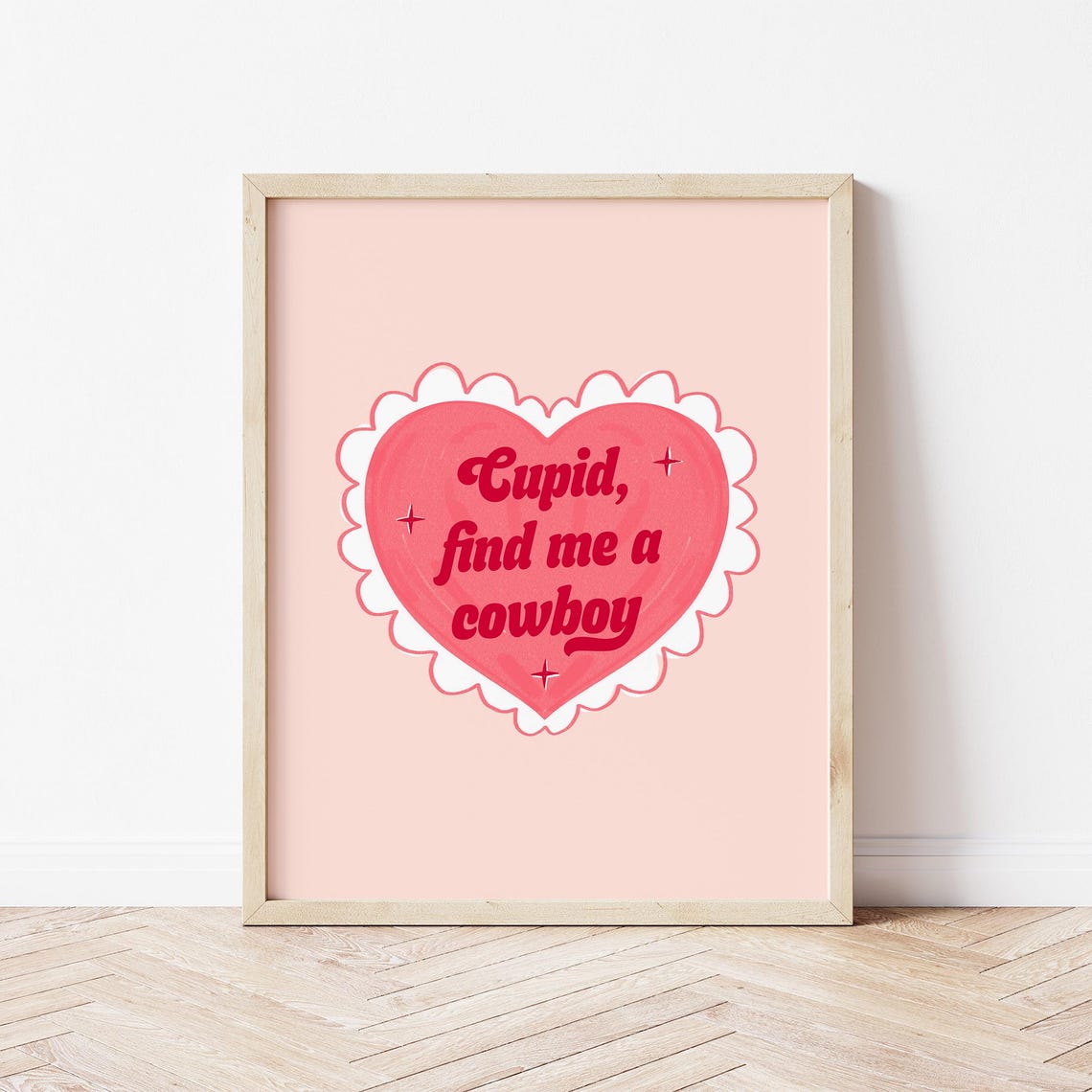 Cupid Find Me a Cowboy Retro Quote Pink Heart Valentine Poster