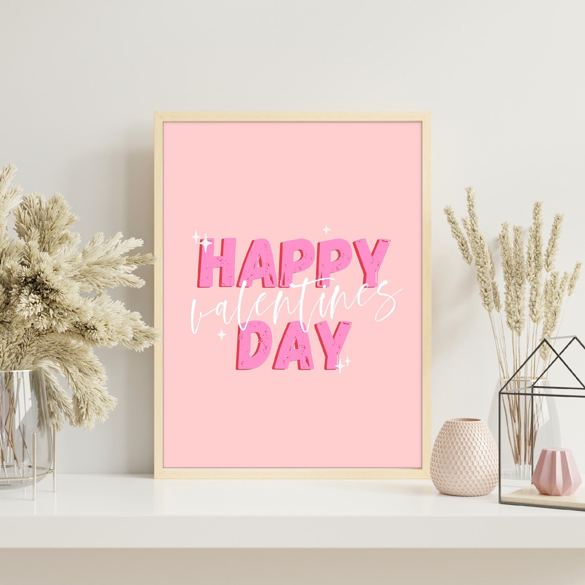 Happy Valentines Day Bold Retro Pink Lettering Typography Wall Art - Image 3