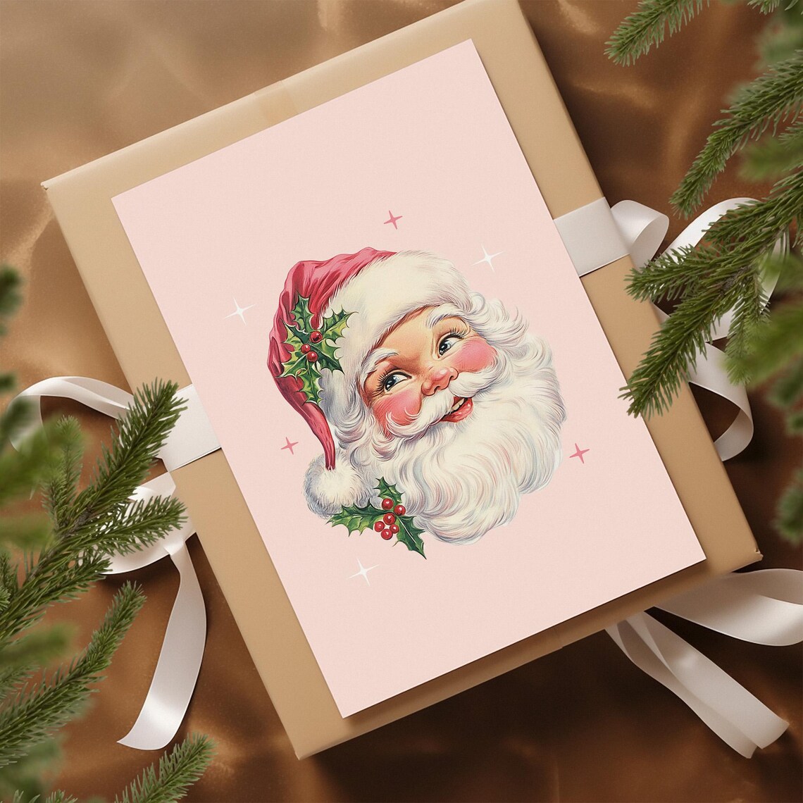 Vintage Santa Claus Portrait Pink Retro Christmas Holiday Poster - Image 3
