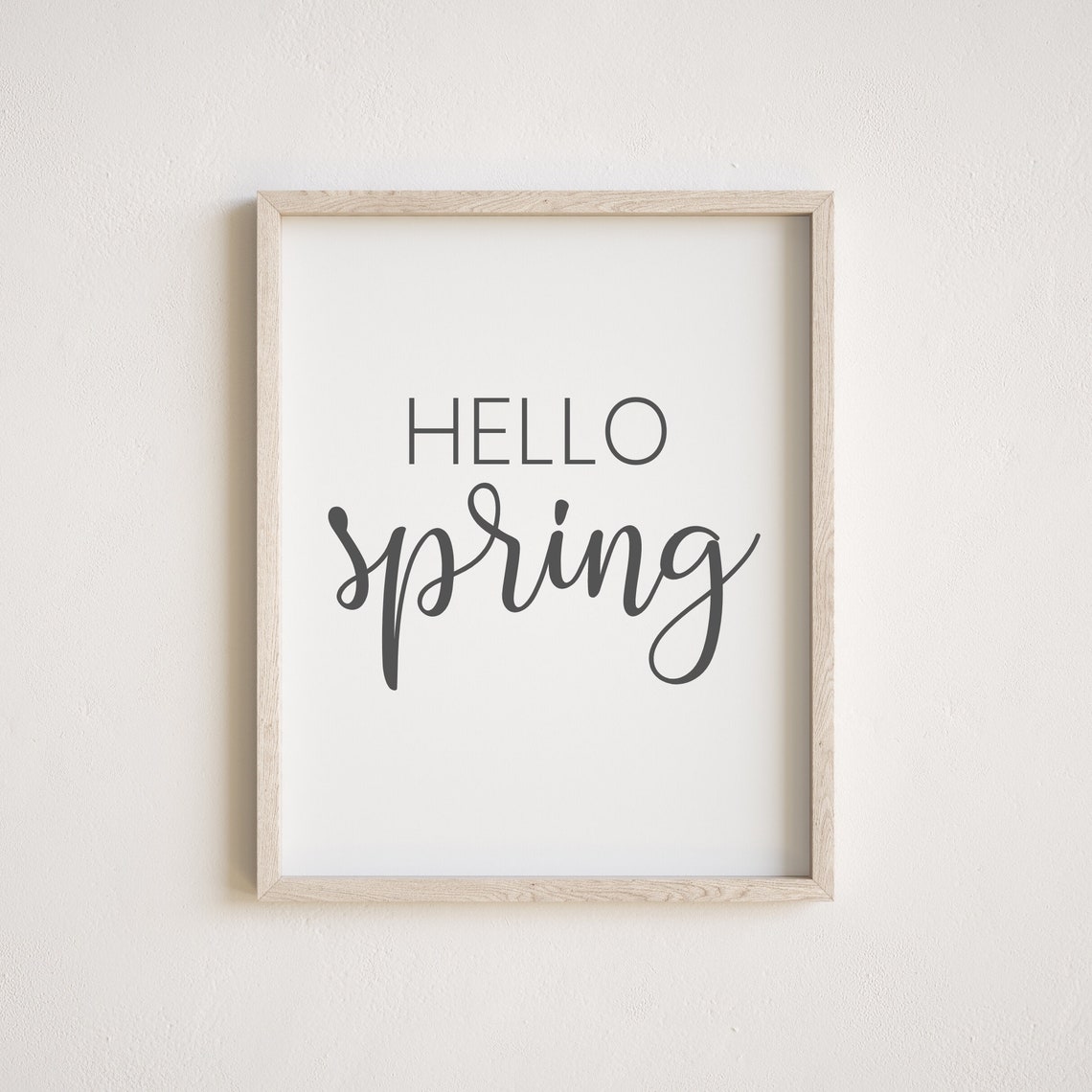 Hello Spring Minimalist Black Script Typography Seasonal Quote Poster