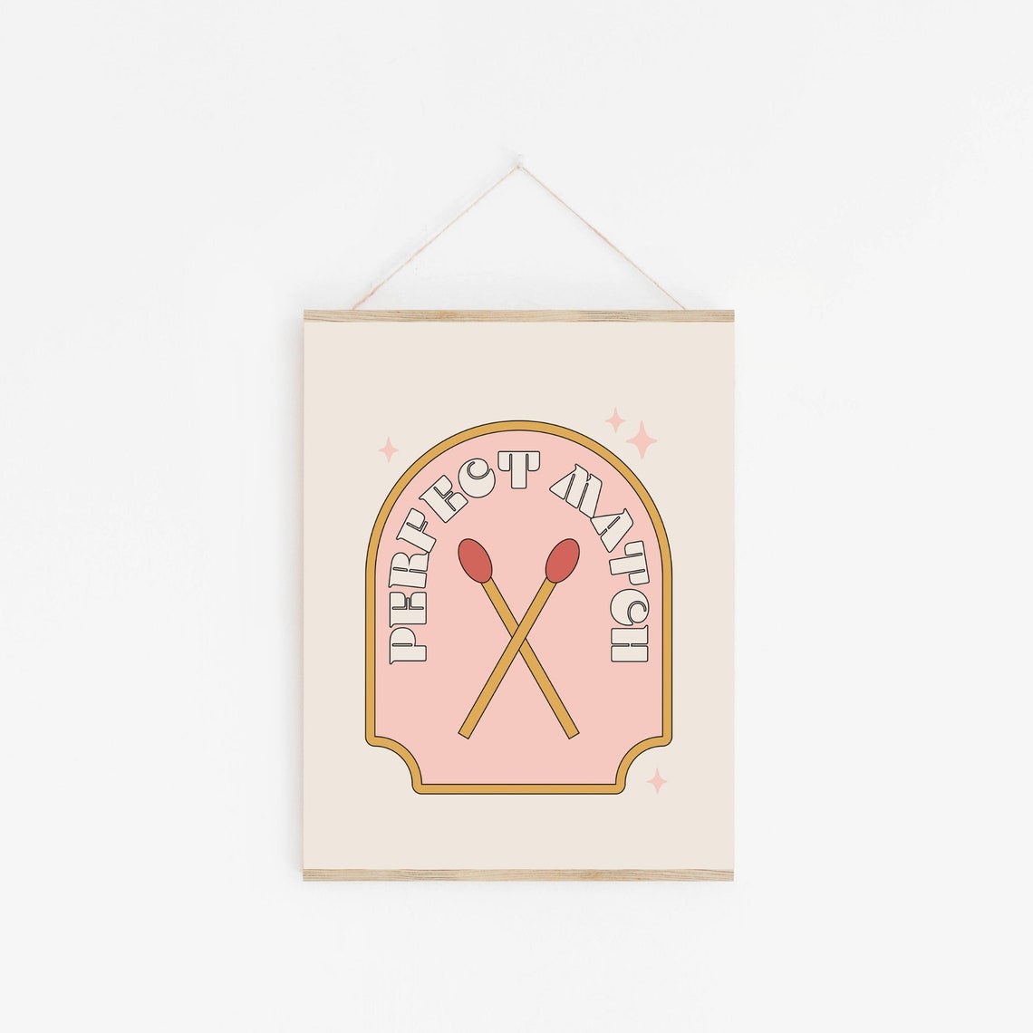 Perfect Match Crossed Matchsticks Retro Pink Valentine Wall Art