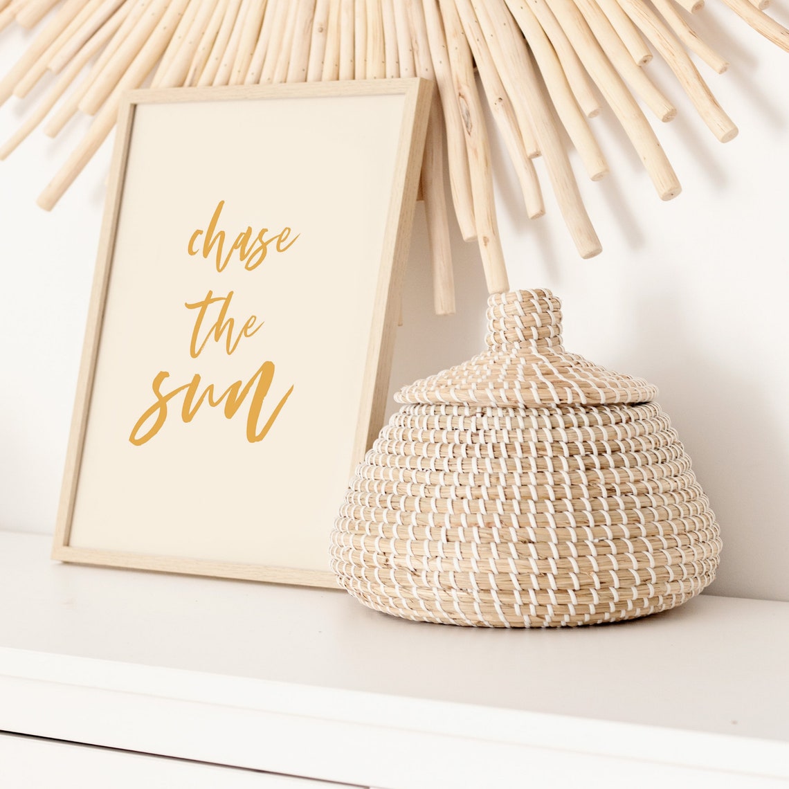 Chase The Sun Gold Hand Lettered Script Sunshine Quote Wall Art - Image 3