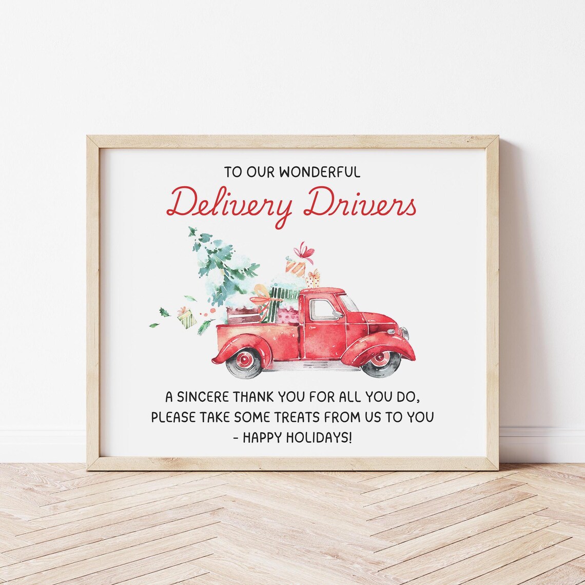 Thank You Delivery Drivers Sign Red Truck Christmas Treat Print
