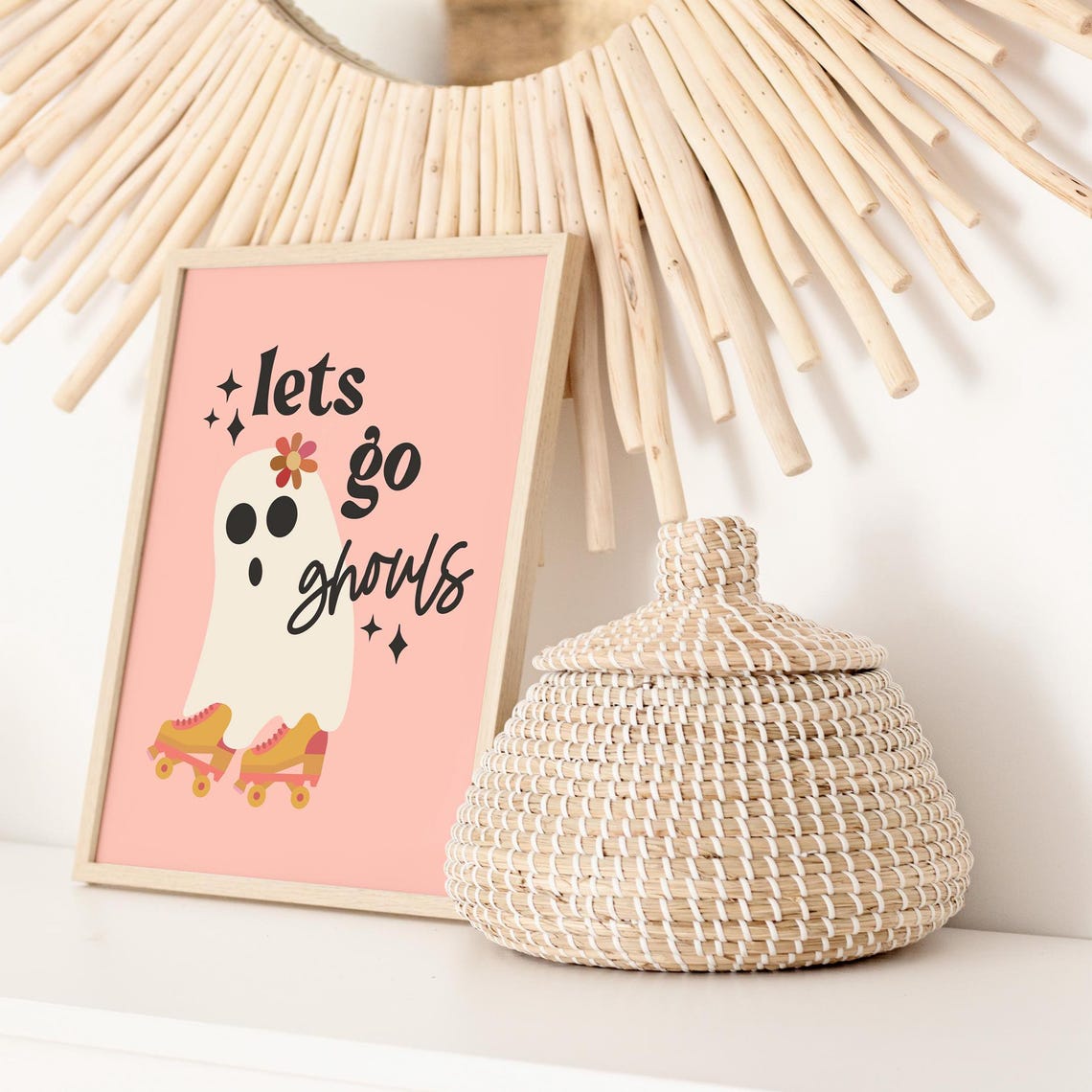 Lets Go Ghouls Print Boho Halloween Print Groovy Halloween Disco Ghost Print Retro Halloween Prints Cute Ghost Digital Download - Image 2