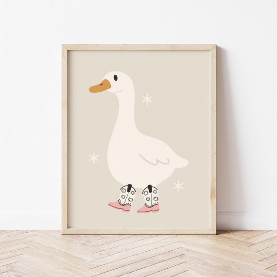 Silly Goose Print Girls Room Prints Playroom Wall Art Cute Goose Print Boho Kids Print Goose In Cowgirl Boots Digital Download
