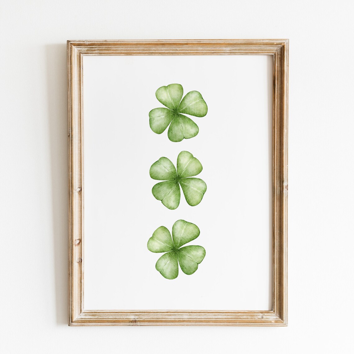 Watercolor Green Shamrocks Trio Minimal Irish Botanical Poster