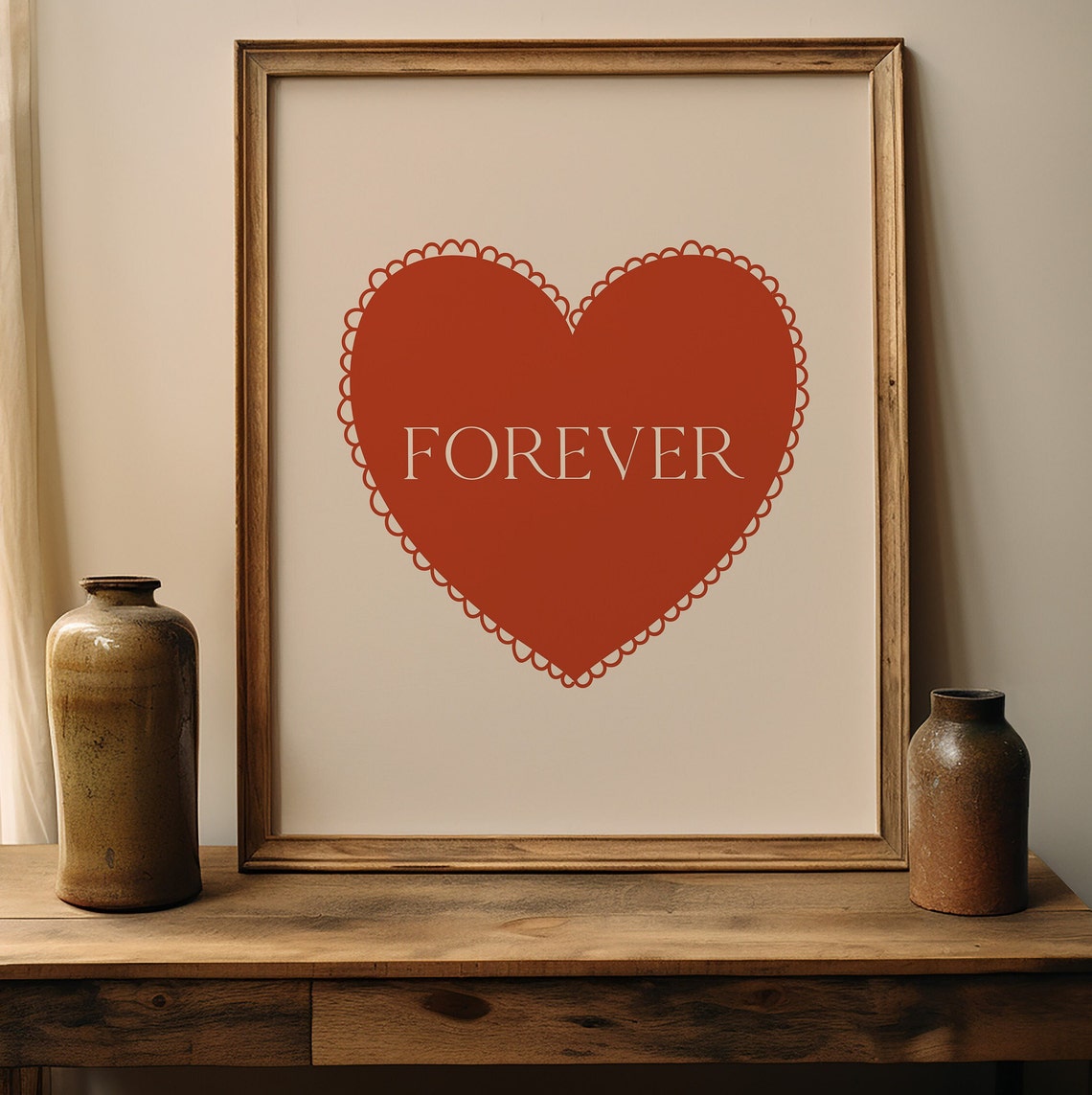 Forever Red Heart Scalloped Edge Romantic Quote Valentine Poster - Image 3