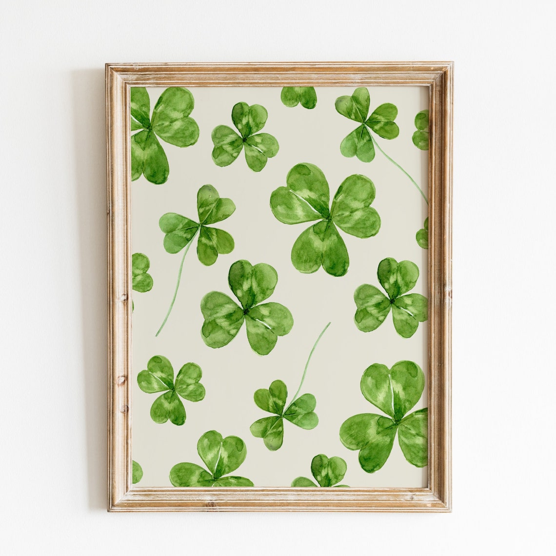 Watercolor Shamrocks Pattern Green Clover Irish Botanical Poster