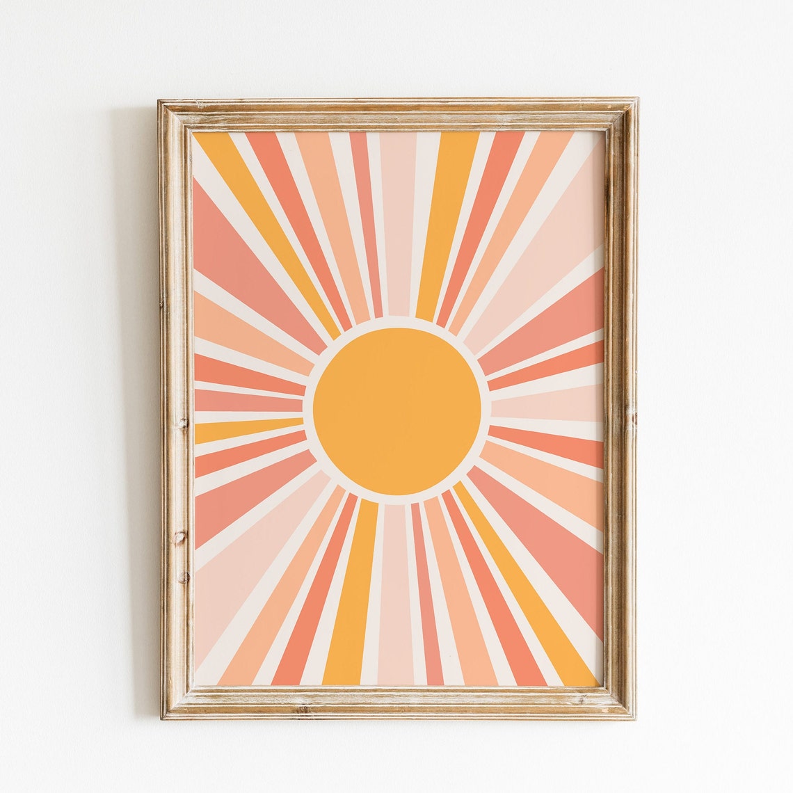 Retro Sunburst Rays Coral Peach Gold Boho Sunshine Minimalist Poster - Image 2
